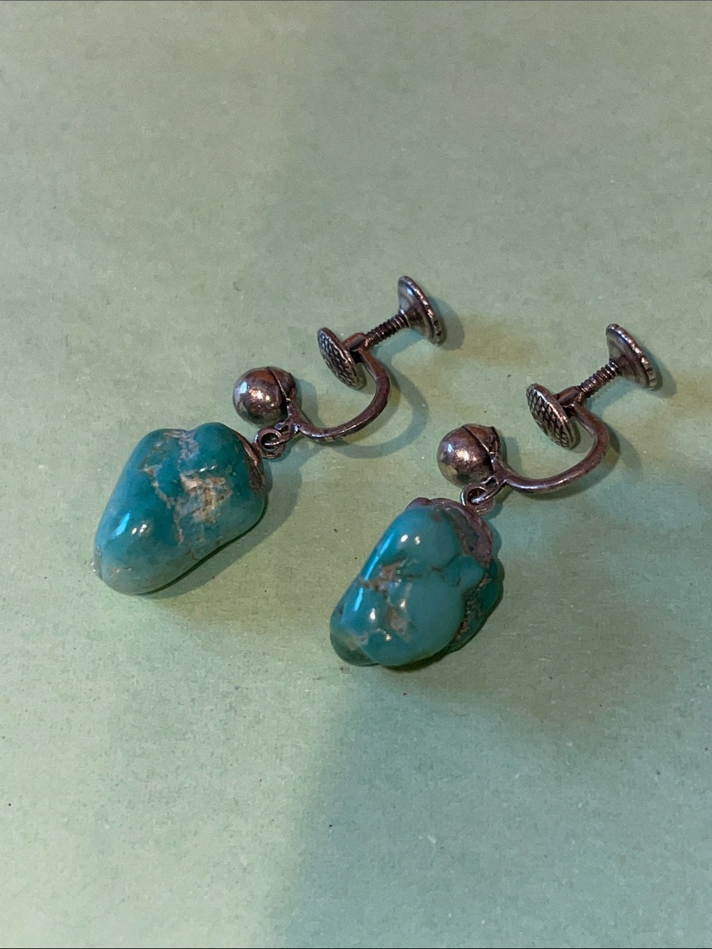 Vintage Turquoise Stone Clip-On Earrings